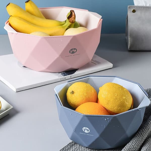 Kitchen Strainer, Colander, Pasta Strainer, Fruit and Vegetable Strainer, Double-Layer Drain Basin and Basket, Green