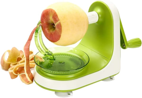 Manual Apple Peeler - Suction Cup Non-Slip Handle - Automatic Hand Crank Handle - 2 Replaceable Stainless Steel Blades with Protective Cover