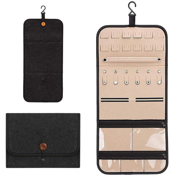 2-pack smyckesresefodral, smyckesreseorganisatör, hängande (grå)