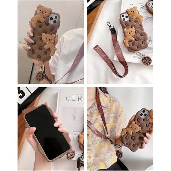 3D Cookie Bear Silikonskal iPhone 12 Pro Mjukt Stötsäkert Fodral med Nyckelring