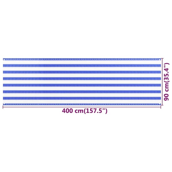 vidaXL Balkongskjerm Blå og Hvit 90x400 cm HDPE