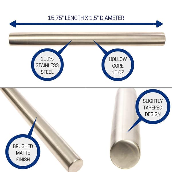 Gourmet Baking Essential, Stainless Steel Rolling Pin, Kid-Friendly for Clay & Play-Doh, Freezable Baking Rolling Pin Keeps Dough Cold, 3.8 cm Diameter