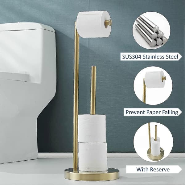 Fritstående toiletpapirholder 304 børstet guld rustfrit stål-FX-