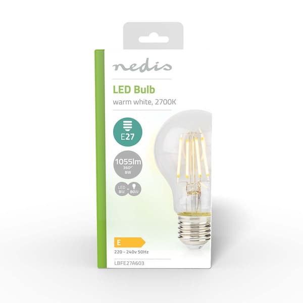 LED-lyspære E27 | A60 | 8 W | 1055 lm | 2700 K | Varmhvit | Retrostil | 1 stk.
