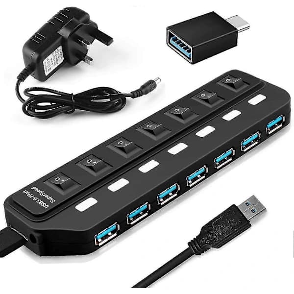 USB-hub 3.0 7-ports datahub USB-splitter med individuelle afbrydere