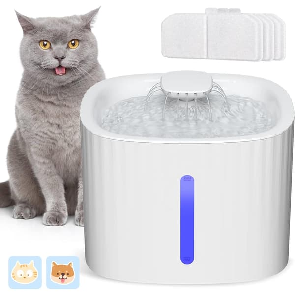 3-liter Silent Cat Fountain, Automatic LED Light, with Activated Carbon Filter and Water Pump