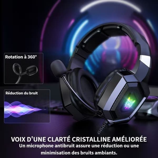 PS4 Gaming Headset - 3,5 mm Over-Ear Stereo Headset med dyb bas - Justerbar støjreduktion - Farverig LED-belysning Sort Noir