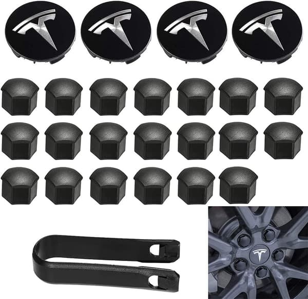 Hjulmutterdeksel Modell 3 Hjulkapselsett med Tesla-logo Navkapselmutterdeksler for Tesla Model 3 Model Y (Svart)-FX-