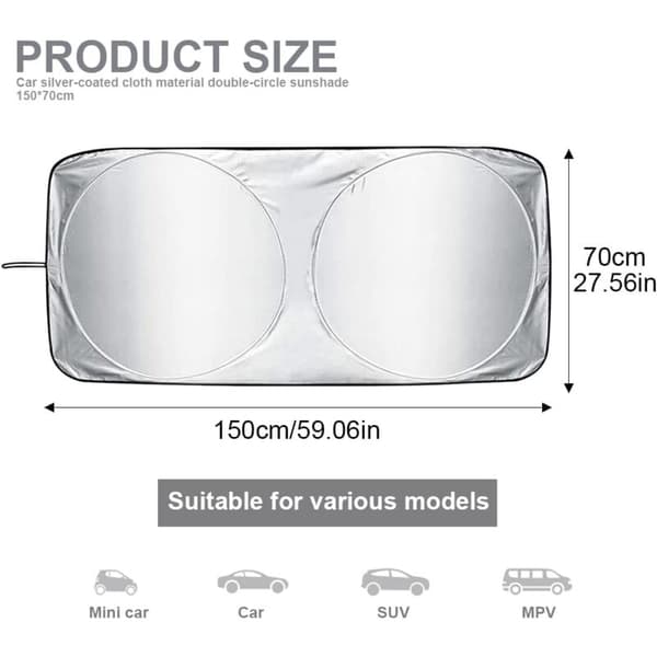 Car Windshield Sun Shade, Foldable Front Window Sunshade, Anti-UV Reflective Shield, Blocks Sun Rays, Car Sun Umbrella, 150x70cm