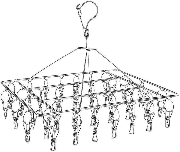 Stainless Steel Clothes Rack Sock Dryer with 36 Clips, Windproof Rectangular Small Clothes Dryer with Clips for Socks Underwear