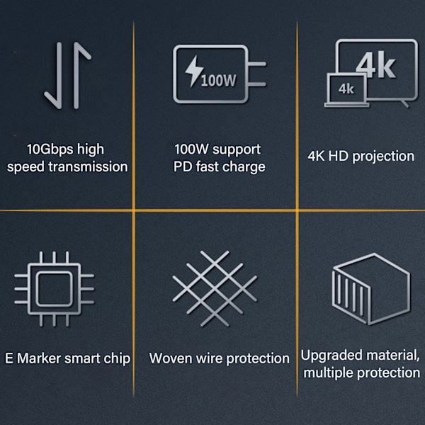 USB-C Forlengelseskabel - 10 Gbps Dataoverføring, 100W Strømforsyning, 4K 60Hz Video, E-Marker Chip - 0.25m 0.15