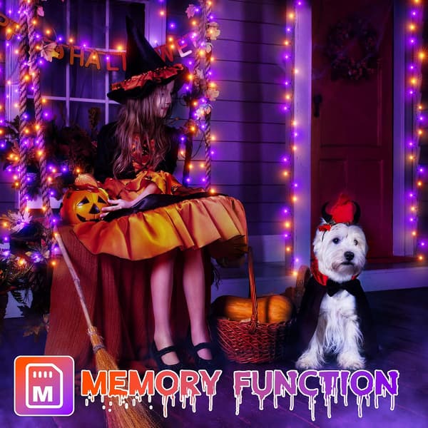 Halloween-lys udendørs 300 LED 100FT orange og lilla 8 tilstande timer plug-in indendørs udendørs