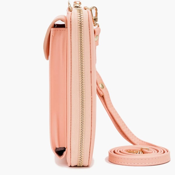 Skulderveske for mobiltelefoner for kvinner Klassisk mobiltelefonveske i skinn for oppheng med lommebok, kortspor Light pink