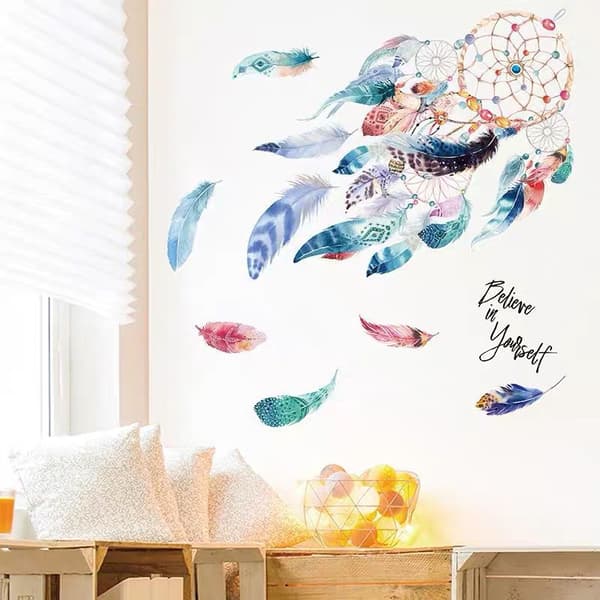 A set of feather dream catcher net wall decals wall sticker wall decoration_OF