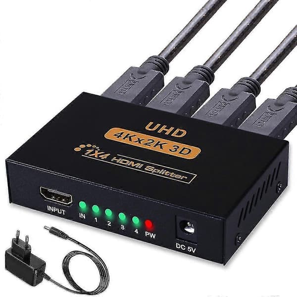 HDMI-splitter 1 in 4 ut 4-vägs HDMI-distribution stöder 3D 4K 1080P HDMI-splitter 1X4 HDMI-splitter
