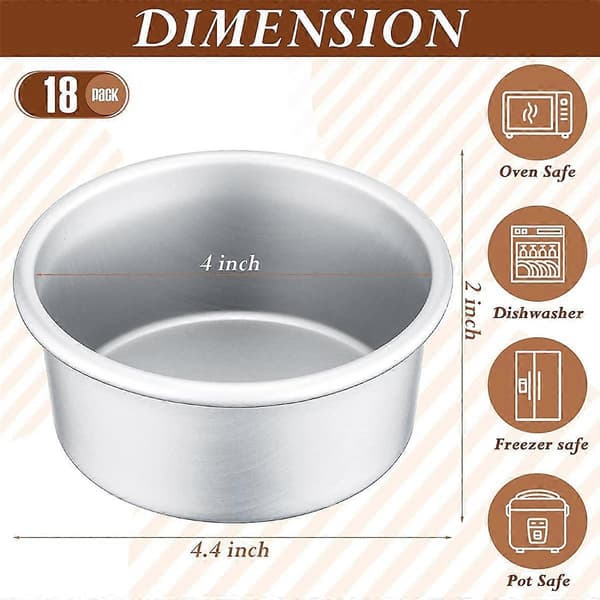 18 Deler 10 cm Liten Kakeform Mini Runde Kakeformer for Baking Kakeformer Ostekake, Pizza, Quiche