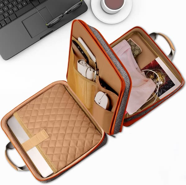 Ekspanderbart beskyttende laptop-etui 15,6 tommer med tilbehørslomme, gråoransje Grayish orange