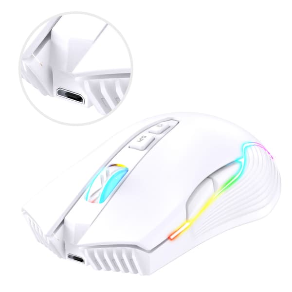 Wireless Mouse USB Rechargeable Ergonomic Wireless Gaming Mouse for Laptop White