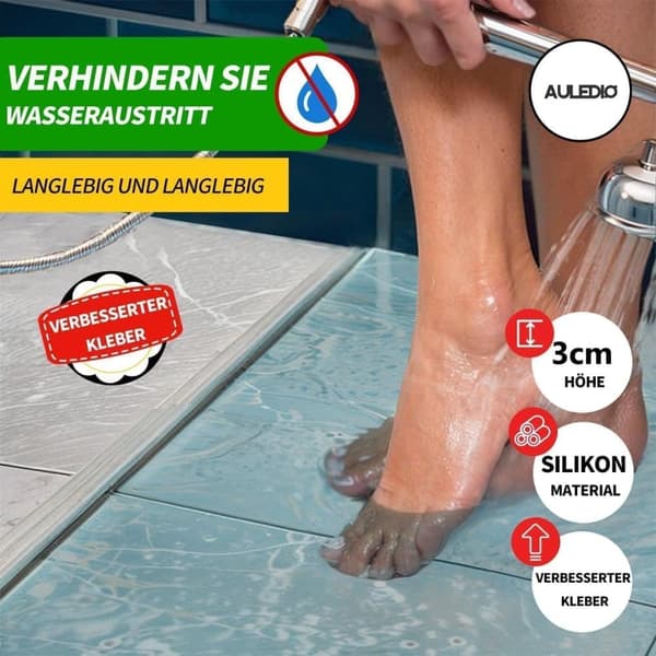 Duschtröskel vattenbarriär flexibel silikonlist vattentät 3 cm hög grå 2 m Gray 2M