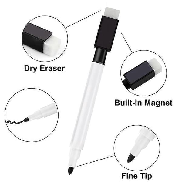 Magnetisk whiteboardpen, sletbar markør, 48-pak med viskelæder