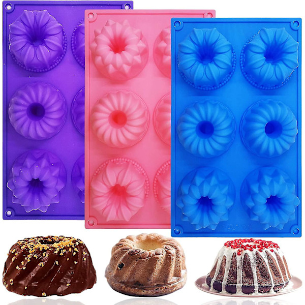 3 stk. silikoneforme til kager, donut maker silikone bageplade muffin forme mini kageforme (tilfældig farve)