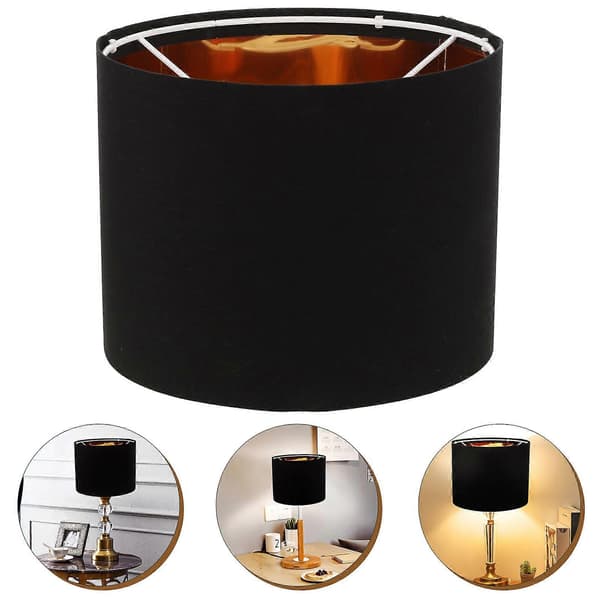 Rund lampeskjerm i lin sort E27 20x20x16 cm for pendel- og bordlampe