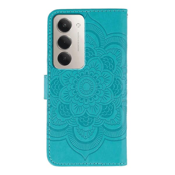 TKdaddy-deksel til Xiaomi Redmi 15 5G PU-skinn Mandala-preget design Lommeboktelefondeksel med håndleddsstropp Blå