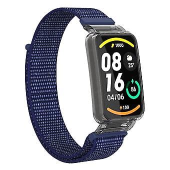 PC-etui + Nylon Loop-rem til Xiaomi Mi Band 7 Pro (Indigo Blå)
