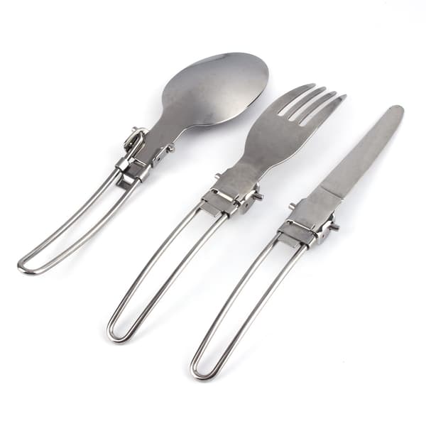 Bærbart foldbart bestiksæt i rustfrit stål til camping og picnic, med kniv, gaffel, ske og taske