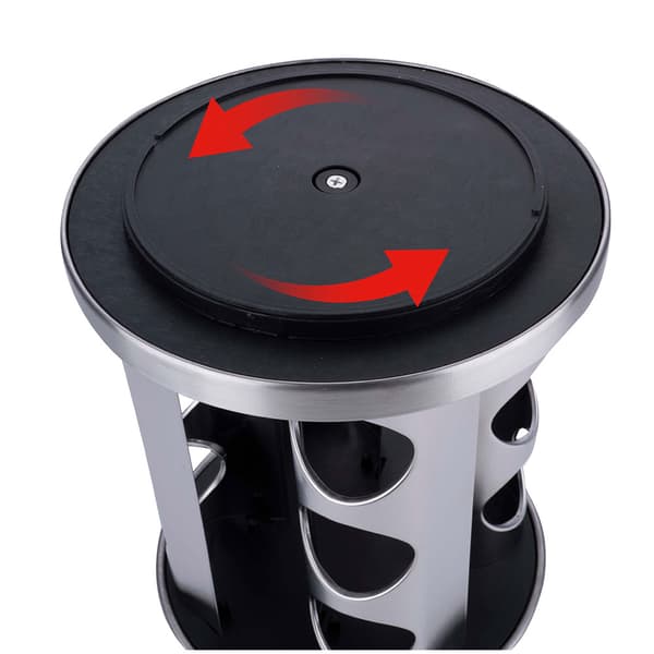 Roterende krydderihylde med 12 glas i rustfrit stål og glas