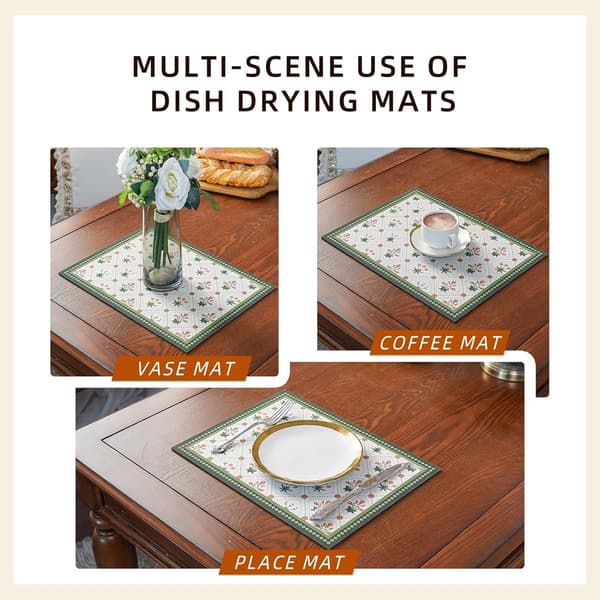 Silicone Dish Drying Mat, Absorbent Non-Slip Drainer Pad for Sink, Kitchen Counter, Coffee Maker, Green 40x60cm
