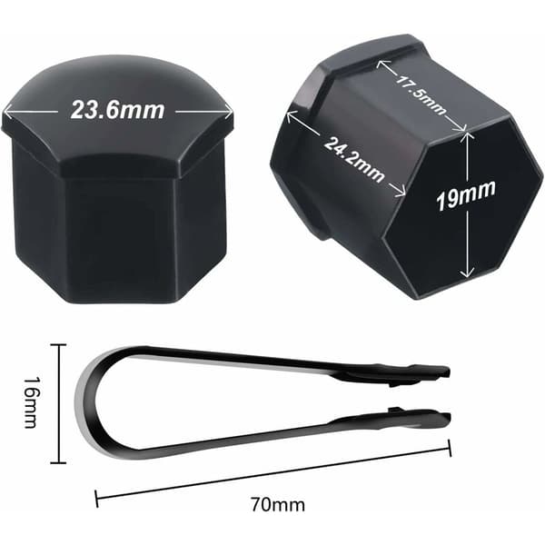 19mm Mutterhette 20 stykker Hjulmutterhette Hjulboltdeksler Universal Dekkmutterhetter Bolt Mutterhetter med Avtakbart Verktøy for Biler Svart