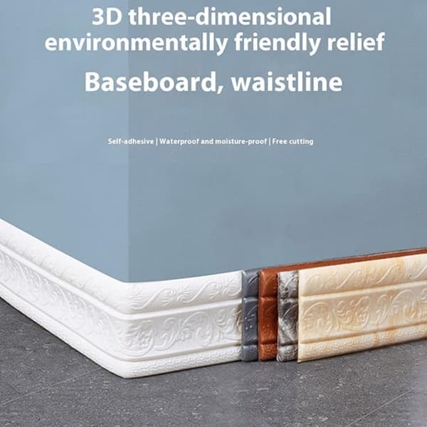 Wall trim for baseboards, foam trim, 9.2 m length, 8 cm width, embossed relief effect edges, white