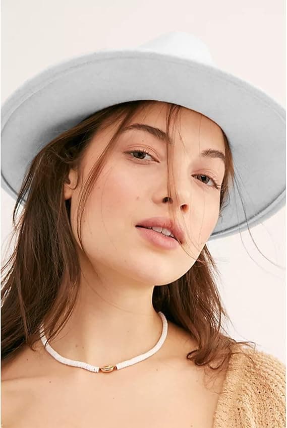 Dame Bælte Spænde Fedora Hat Klassisk Bred Skygge Filt Panama Hat
