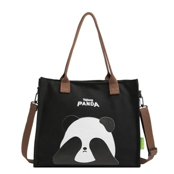 Super tilbud til lav pris! Sød skuldertaske med pandaprint, modetaske SORT Sort-Glad
