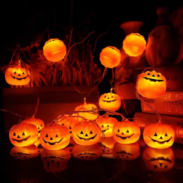 Halloween lyskæde, LED græskarlamper, festlige lamper til udendørs dekoration, 2 tilstande konstant/blinkende lys (20 græskarlamper, 3 meter) (græskar)