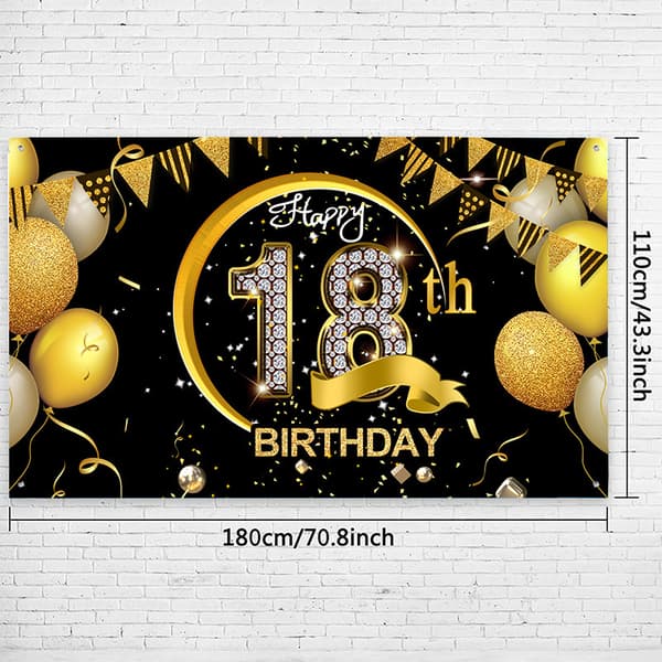 18 Gratulerer med dagen-banner Svart Gull 110x180cm