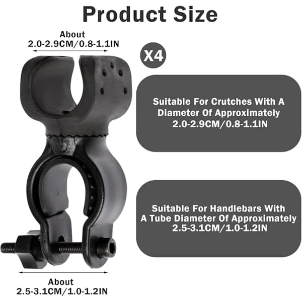 4 stk Krykkeholder, Stokkeholder, Rullestoltilbehør for 2,2 til 3 cm rør, Rullestoltilbehør
