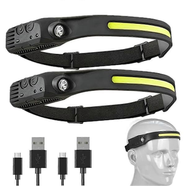2-pack Luxelight LED Headlamp, 230° Wide Beam, USB Rechargeable, Smart Motion Sensor, Waterproof for Outdoor Activities