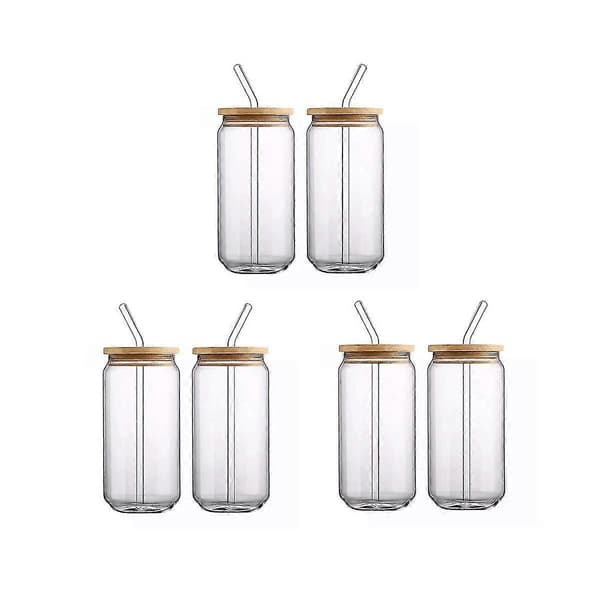[6-delars set] Glasmuggar med bambulock och - Ölburksformade dricksglas, 47 cl Iced Coffee