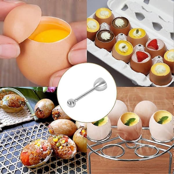 Eggknekker Topper Kutter for Hardkokte Myke Egg Rustfritt Stål Separator Åpner Manuell Fjerner med 1 Eggholder