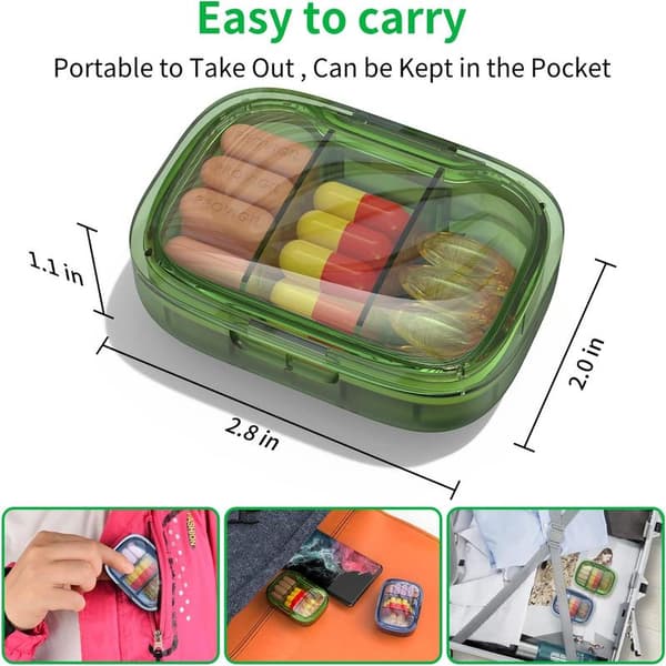 Small Pill Box with Compartments, Moisture-Proof Pill Container, Travel Pill Organizer