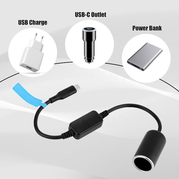 Allecto Plus, USB C biloplader 12V/18W til cigarettænder med strømkabel, biltilbehør til radaradvarsel, LED-belysning