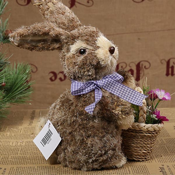 Straw Easter Bunny Figurines Lifelike Handmade Woven Rabbit Desk Decorations Crafts Garden Party Decorations