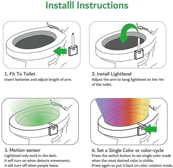 Toalettlampa med rörelsesensor, 120° 4,5 m, 16 färger, 1-pack