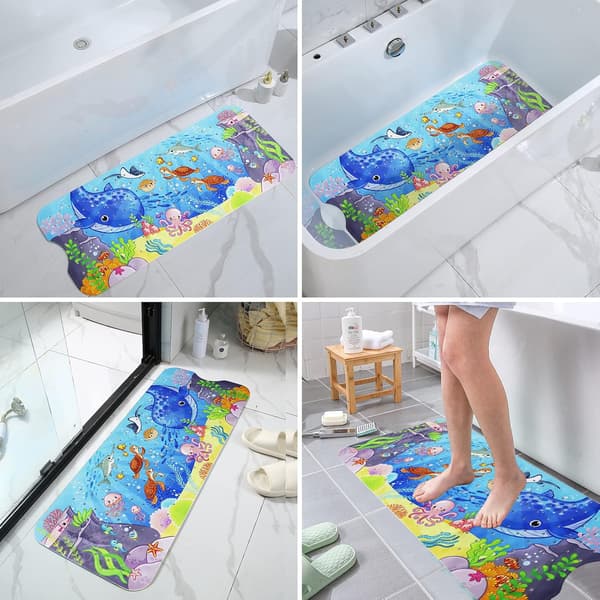 Badekar måtte, skridsikker måtte 100x40cm, brusemåtte, badekar måtte, badekar måtte, skridsikker badekar måtte (blå)-FX-