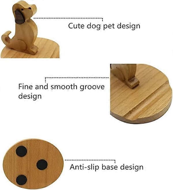 Mobiltelefonholder i træ, hundeform, 9 x 10,5 cm, til skrivebord