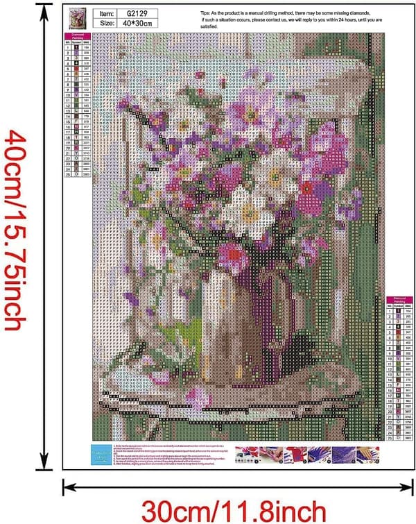 30x40 cm, Blomsterdiamantmaleri sæt 5d diamantmalet rhinsten