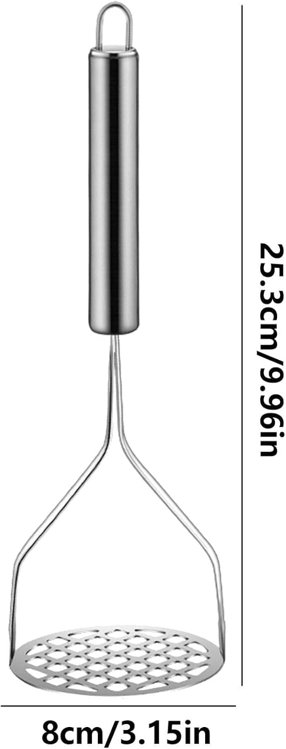 Stainless Steel Potato Masher with Ergonomic Non-Slip Handle for Home Kitchen, Mashed Potatoes, Vegetables, Silver