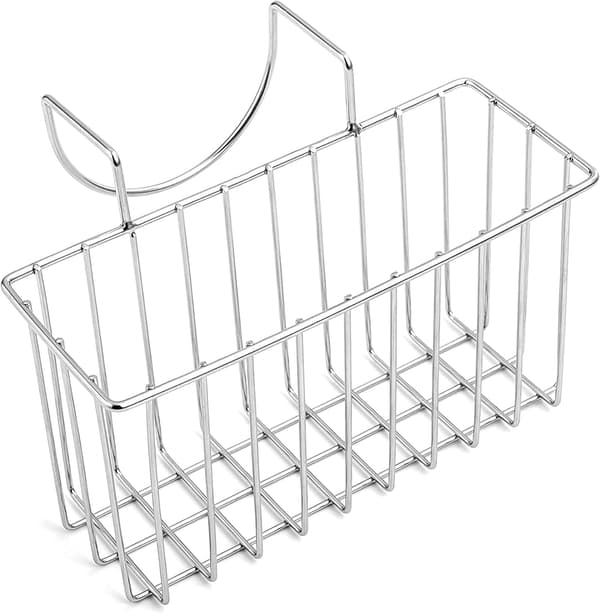 Sink Caddy for Kitchen Sponge, Dish Basket, Dish Rack for Brushes and Dish Soap, Silver, Small (17.8 x 6.9 x 8.9 cm)